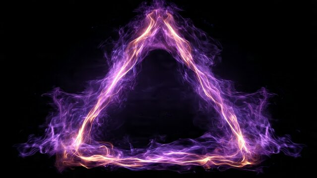 Abstract Glowing Purple Fire Triangle Frame on Black Background