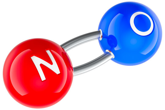Nitric oxide molecule NO molecule model, transparent background.