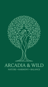 Detailed tree goddess logo for Arcadia and Wild.
