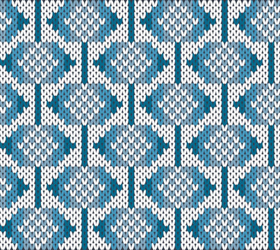 Seamless Nordic Knitting Pattern with Blue and Teal Geometric Diamonds