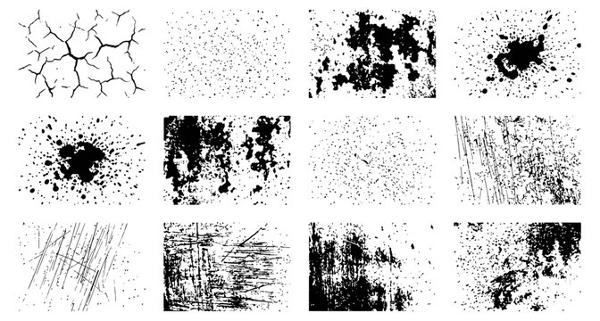 Collection of Various Grunge Texture Overlays in Black White