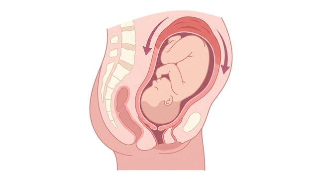 Illustration displays childbirth anatomy emphasizing cervical changes and contractions during labor in a clear and educational manner.