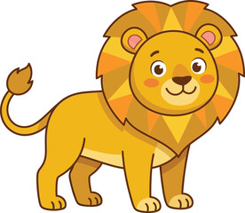 Obraz premium Cute cartoon yellow lion king of animals standing happy character isolated on white background vector illustration