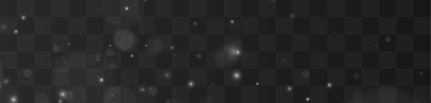 Soft white dust shines through glowing space with delicate particle motion. Tiny radiant lights create timeless visual elegance. White dust effect vector.