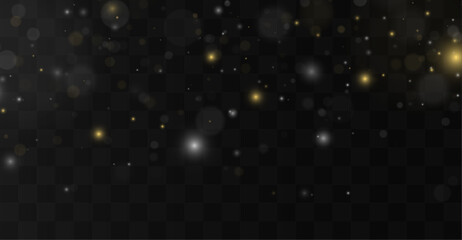 Fototapeta premium White and gold dust flows gently through warm glowing highlights. Tiny luminous sparkles create magical abstract elegance. Premium sparkle overlay vector.