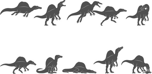Obraz premium Collection of spinosaurus dinosaur silhouettes in various poses on transparent background