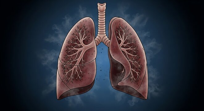 Human lungs with trachea and bronchi.