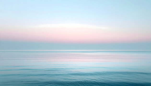 Ocean horizon disappearing into pale mist during sunrise creating a minimal silent calm peaceful meditative zen seascape photograph generative AI