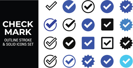 Check mark outline stroke solid icons set © Md Abujafor
