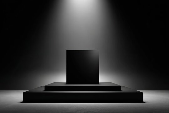 Minimalist and Modern Podium Floating black empty podium negative space design monochrome backdrop sleek and sophisticated product focus