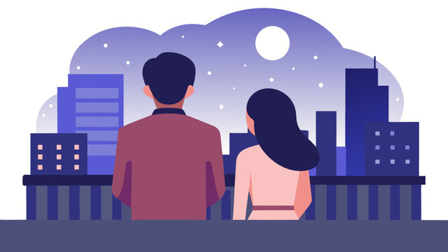 Korean Drama Rooftop Romance Vector Illustration 