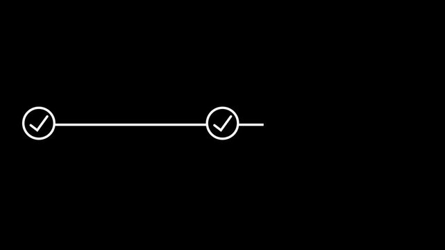 Step process with check mark icon.Tick mark icon animation on black background.Step-by-step guide: business steps.