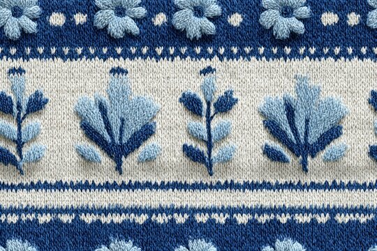 Fabric texture seamless pattern background Nordic fair isle knit patterns in winter white and icy blue cozy and traditional