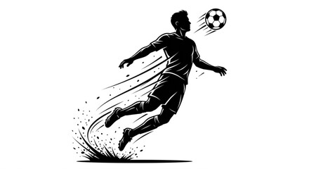 Fototapeta premium Dynamic soccer player kicking ball, black silhouette illustration, sports action, football kick