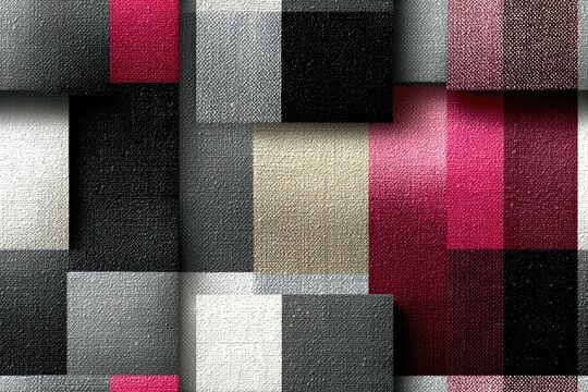 Fabric texture seamless pattern background Plaid reinvented with asymmetrical color-blocking muted tones with one bold accent stripe