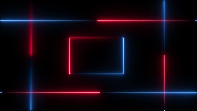 Neon Lights motion red and blue color loops square motion draws and beautiful lights background linear lamp Beautiful abstract square light line moving fast Animation.