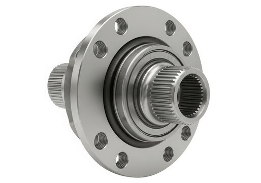 Close-up of a metal flange coupling with bolt holes