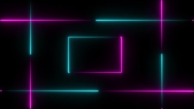 Neon Lights motion pink and cyan color loops square motion draws and beautiful lights background linear lamp Beautiful abstract square light line moving fast Animation.