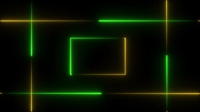 Neon Lights motion green and yellow color loops square motion draws and beautiful lights background linear lamp Beautiful abstract square light line moving fast Animation.
