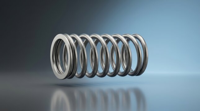 Preload spring 3D render, industrial coil spring, mechanical preload mechanism, force control spring, precision steel spring, axial preload component