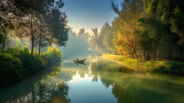 repairing wooden fishing traps beside a quiet lakeside village
