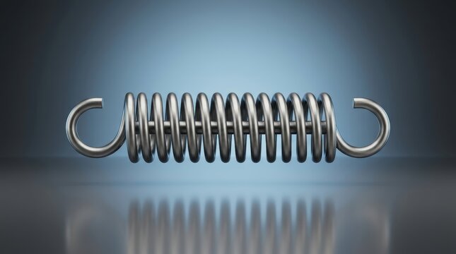 Extension spring 3D render, industrial tension spring, mechanical force storage coil, precision helical spring, tensile load component, energy return spring system