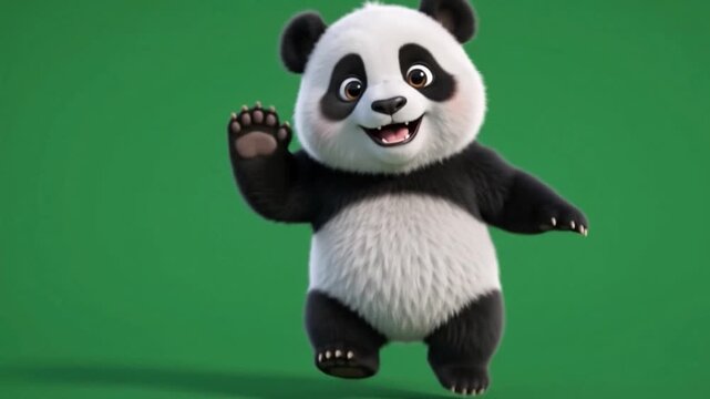 Cute Cartoon Panda Standing on Green Screen Background 4K Animation