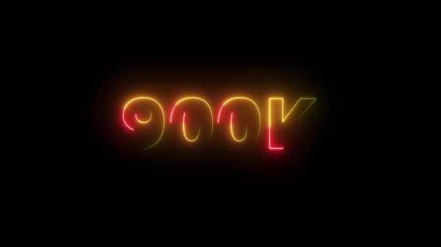 Glowing neon light 900k followers or subscribers celebration text animation on black background 4k Animation .