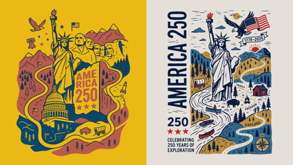 Obraz premium America 250th Anniversary Celebration Vintage Illustration