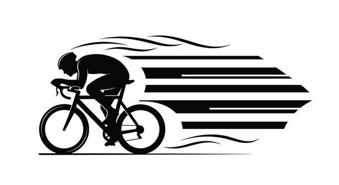 Cyclist silhouette captures high speed motion with dynamic streaks behind the athlete as they race forward during professional road event.