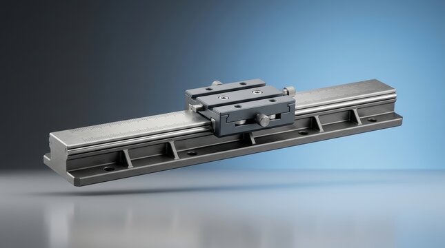 Adjustment rail 3D render, precision linear guide, CNC calibration rail, industrial positioning system, micro adjustment track, mechanical alignment rail