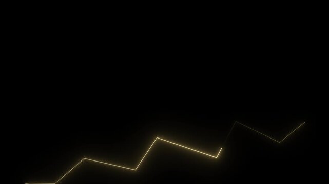 neon glowing zigzag line with upward arrow on black background, representing growth trend, progress, and rising performance black background..