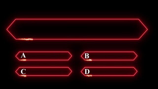 Quiz Neon Line Animation with option selection on black background.