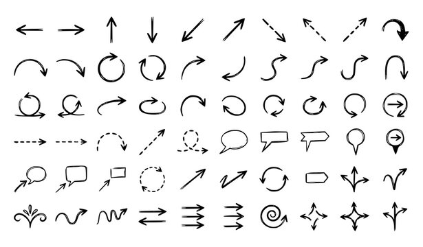 Doodle directional arrow vector collection hand sketched pointer symbols