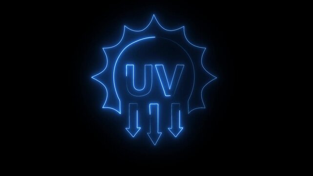 UV radiation, solar ultraviolet light vector icon and black background.