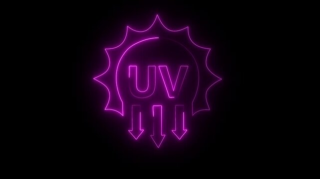 UV radiation, solar ultraviolet light vector icon and black background.