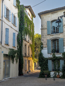 Narrow alley in the old town of Arles, Provence, France.