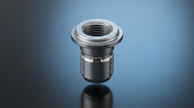 Blind nut 3D render, concealed fastener nut, industrial insert nut, closed access threaded anchor, mechanical assembly hardware, precision fastening component