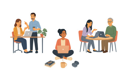 Fototapeta premium Group of people having a relaxed meeting in a modern office with diverse colleagues Vector