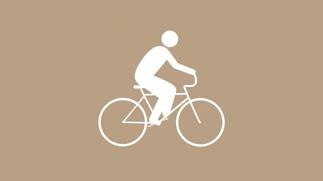 A simple white icon of a person riding a bicycle