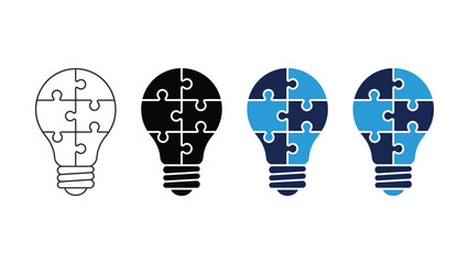 Puzzle bulb icon. Solution idea symbol. Innovation problem sign. Creative thinking pictogram for strategy, teamwork, connection, planning and business design.  © mohibul
