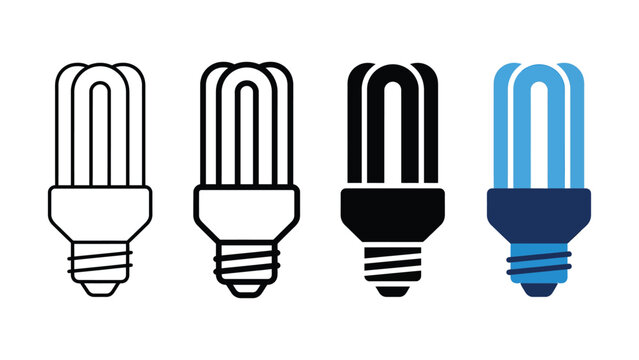 Compact fluorescent icon. Energy saving bulb symbol. CFL lamp sign. Electric lighting pictogram for home, power, illumination and efficient light design.
