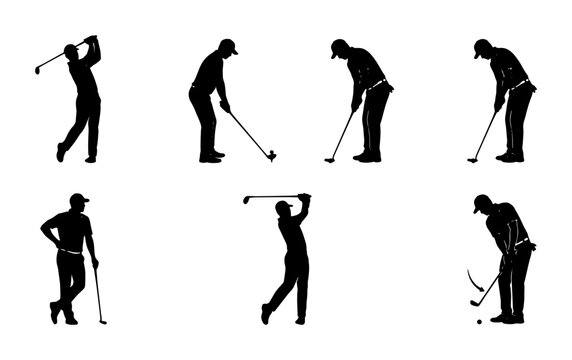Golf Player Silhouettes: Action Poses, Swing Sequences, and Putting Strokes, Vector Set for Sports Graphics and Lifestyle Designs
