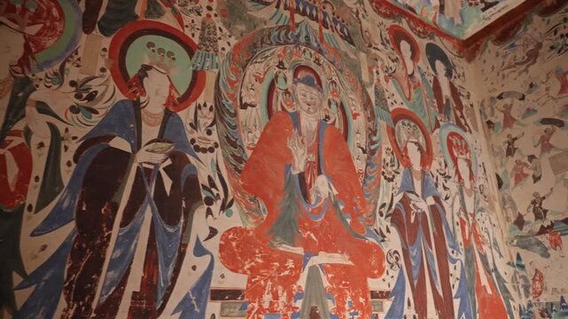 Dunhuang Mogao Grottoes Mural Art, Ancient Oriental Art, Ancient Chinese Murals, Dunhuang Mogao Grottoes, Gansu Province, Buddhist Statue and Sculpture Mural Art