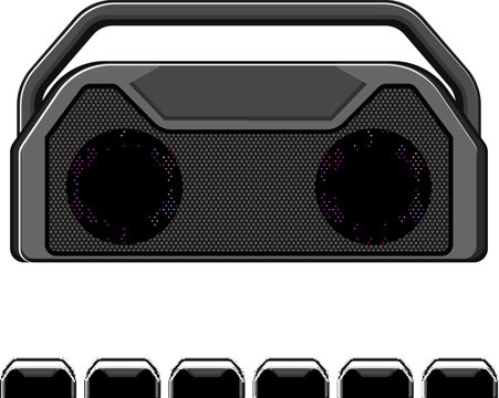 music partybox sound cartoon. black electronics, audio speaker music partybox sound sign colorful illustration