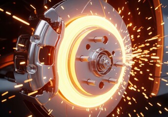 Fototapeta premium Explosion with sparks around metal wheel