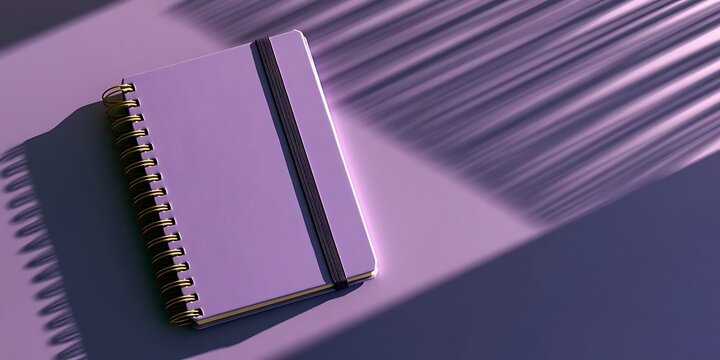 Minimalist purple notebook with dramatic light and shadow patterns.