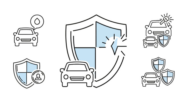 Car insurance and vehicle protection icon set