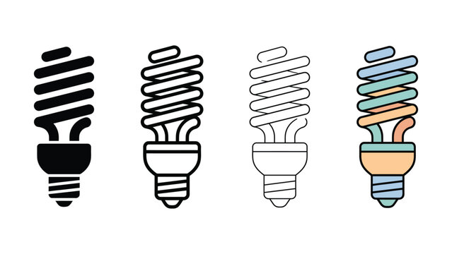 Energy saving bulb icon. Spiral lamp symbol. Compact fluorescent sign. Efficient lighting pictogram for electricity, power, illumination and home energy design.
