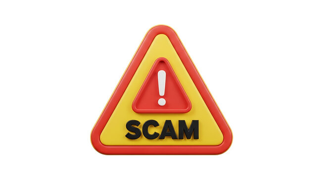 Warning Triangle Sign with Exclamation Mark and SCAM Text Warning of Fraudulent Activity and Danger